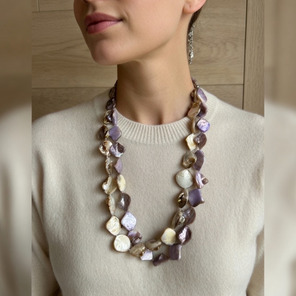 Two Strand Mother of Pearl Necklace, 16”